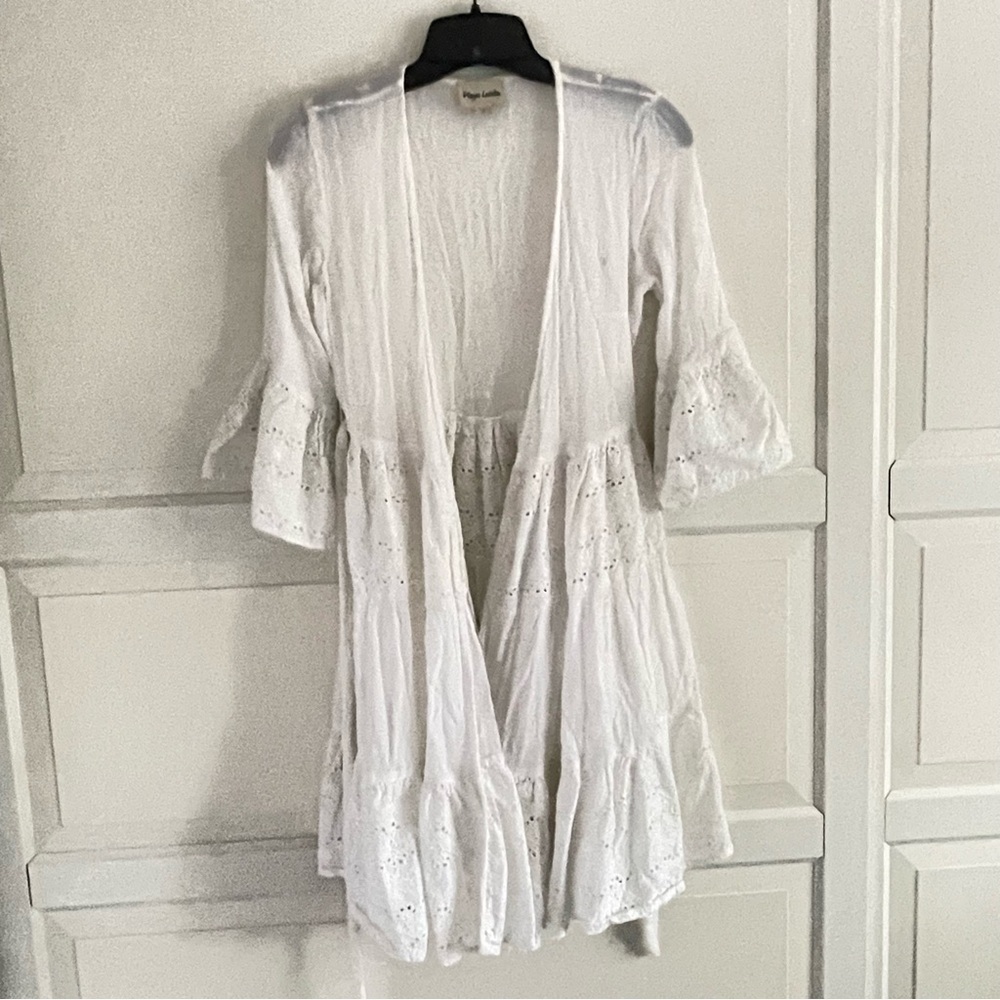 Playa Lucila White Cotton Floral Eyelet Robe Size Small 26815